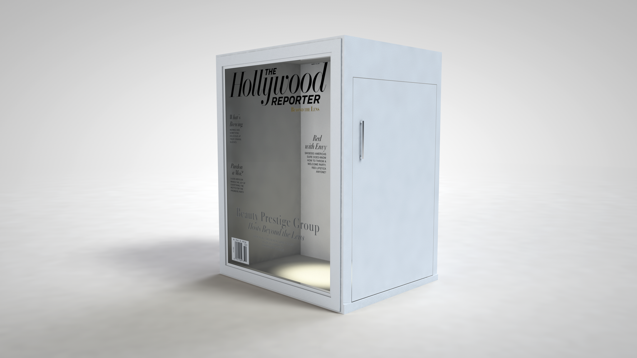 Display box featuring the Hollywood Reporter magazine cover with a sleek modern design.