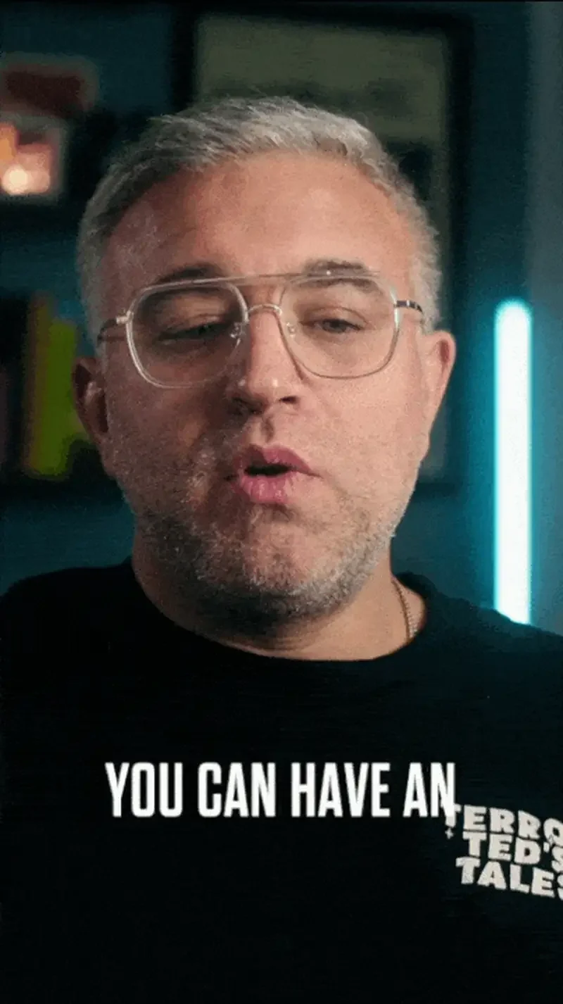 Man speaking with a serious expression, text overlay: 'YOU CAN HAVE AN' in a creative setting.