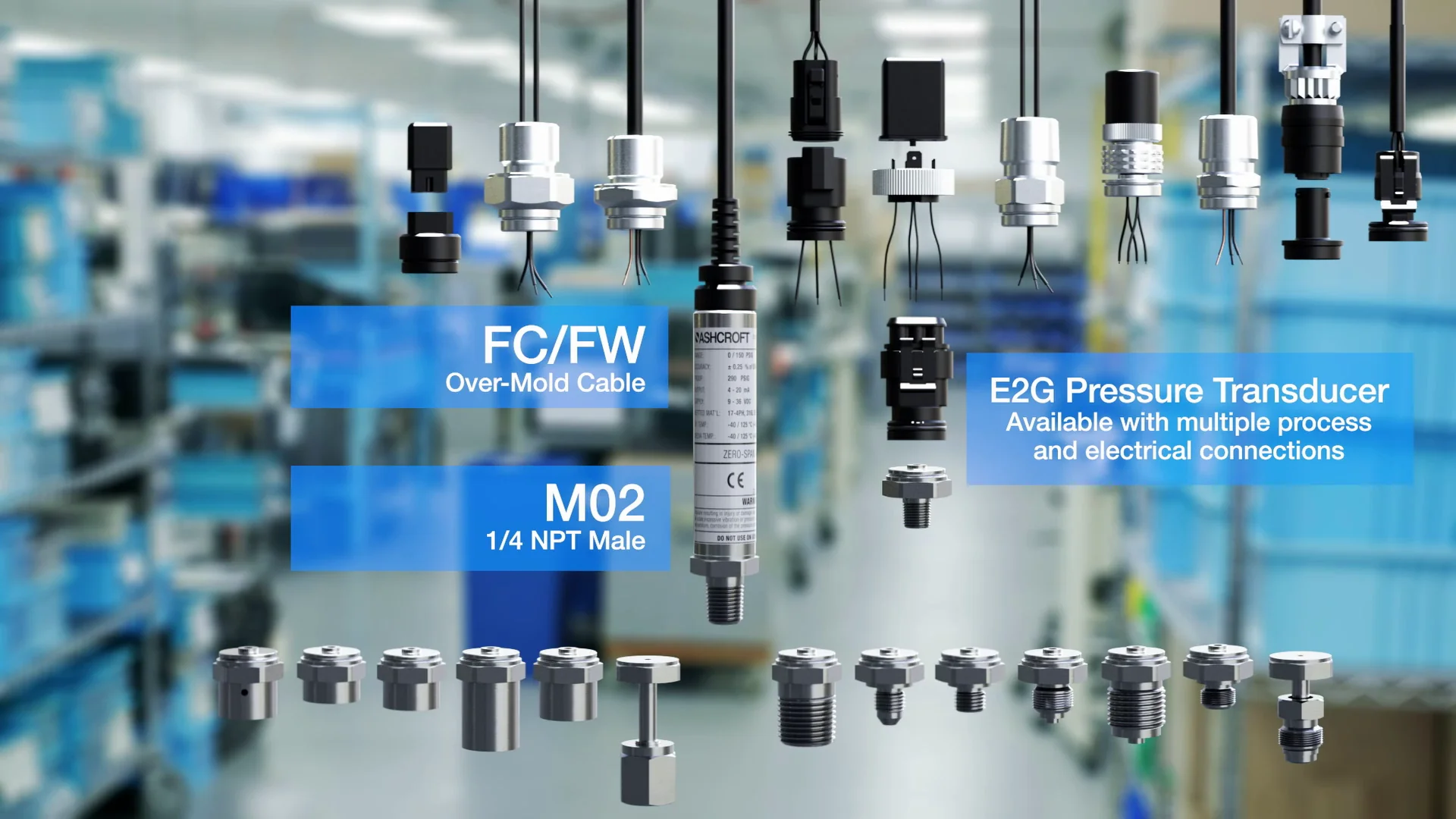Image showing pressure transducers and over-mold cables with various connections.