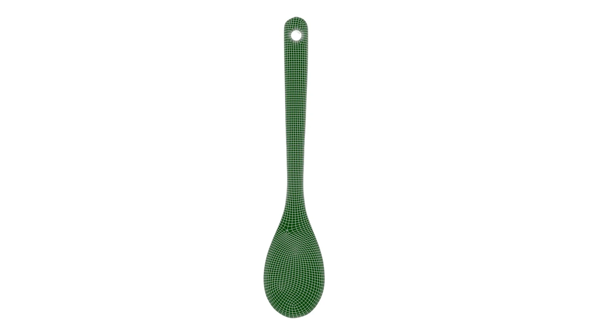 Wireframe of a Green grid patterned kitchen spoon for cooking and serving food.