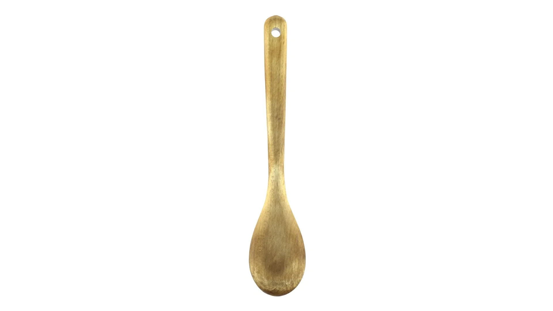 Long wooden spoon with a smooth finish, ideal for cooking and serving delicious meals.